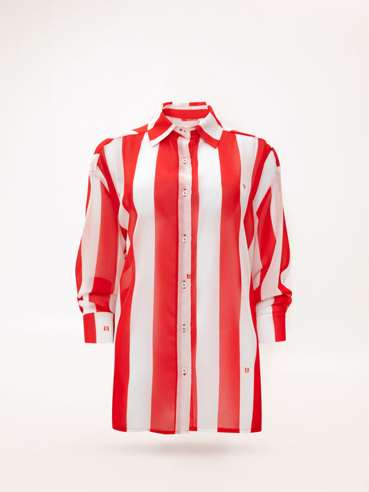 LONG-SLEEVE CHIFFON SHIRT STRIPES RED