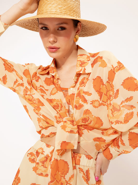 LONG-SLEEVE CHIFFON SHIRT KENTIMA ORANGE