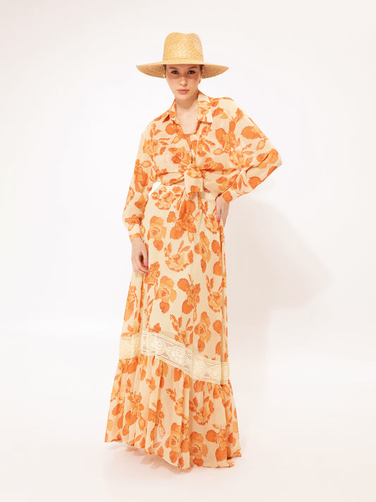 LONG-SLEEVE CHIFFON SHIRT KENTIMA ORANGE