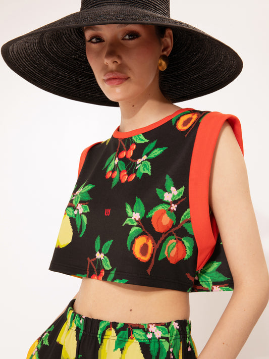 SLEEVELESS CROPPED SWEATER FRUITS