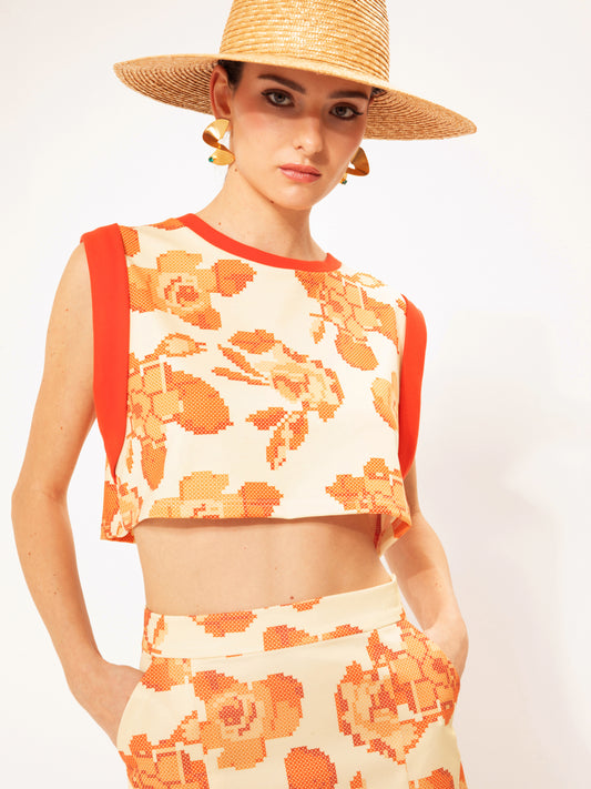 SLEEVELESS CROPPED SWEATER KENTIMA ORANGE