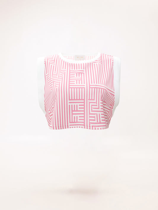 SLEEVELESS CROPPED SWEATER LOGO STRIPES