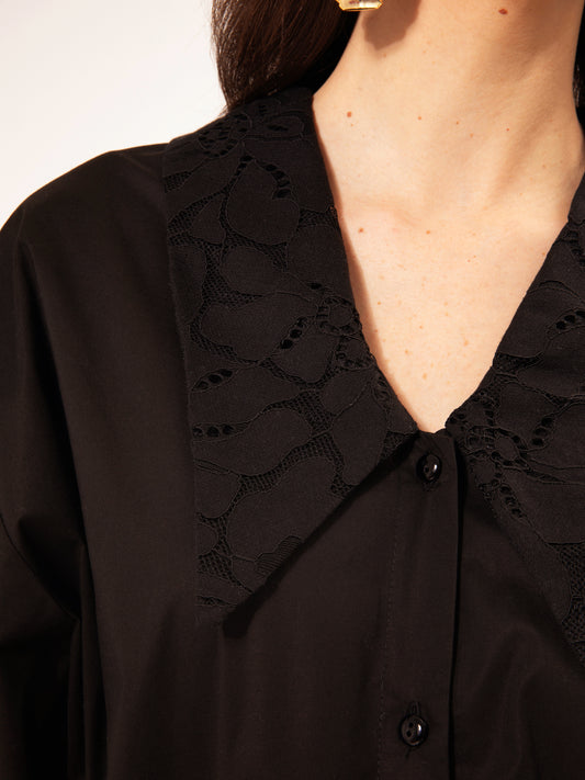 V-NECK COTTON SHIRT BLACK
