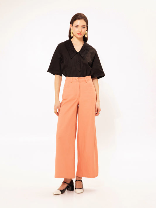 V-NECK COTTON SHIRT BLACK