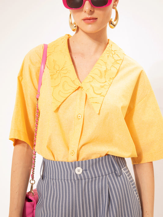 V-NECK COTTON SHIRT YELLOW