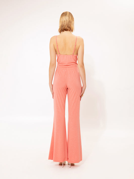 FLARED JERSEY PANTS CORAL GLITTER