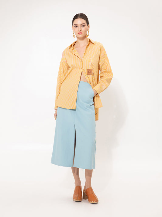 OVERSIZED COTTON SHIRT YELLOW STRIPES