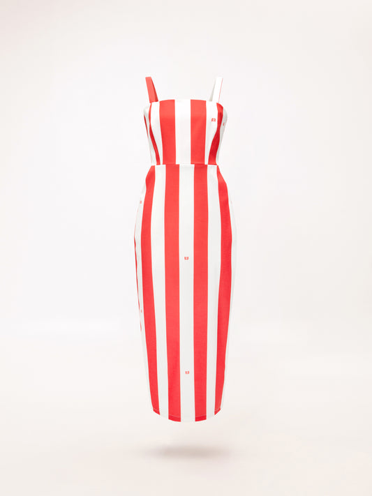PENCIL MIDI DRESS STRIPES RED