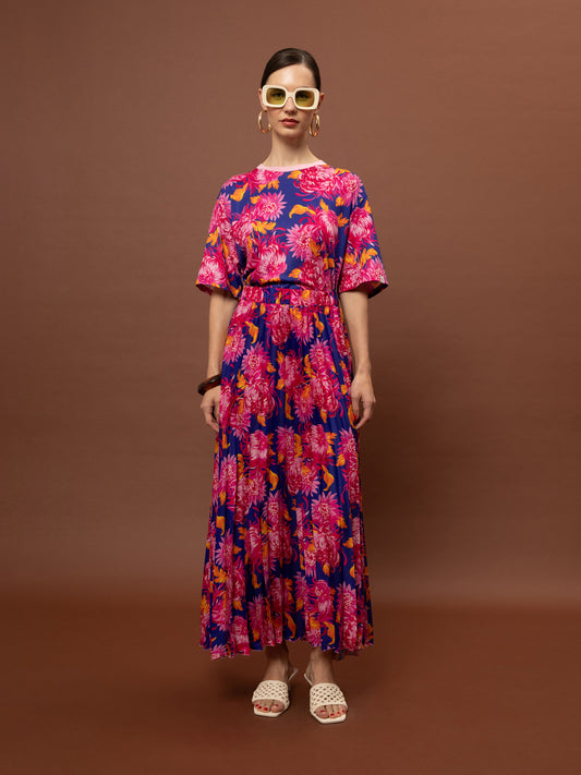 PLEATED MAXI SKIRT - CHRYSANTHEMA BLUE