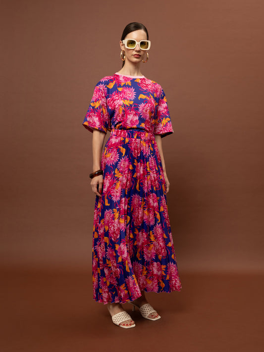 PLEATED MAXI SKIRT - CHRYSANTHEMA BLUE