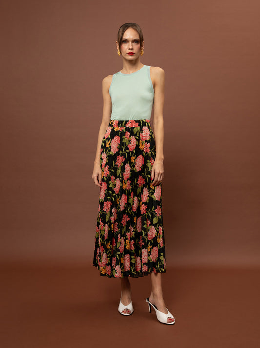 PLEATED MAXI SKIRT - ORTANSIES BLACK