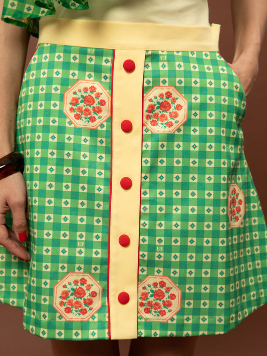BUTTON MINI SKIRT - PICNIC GREEN