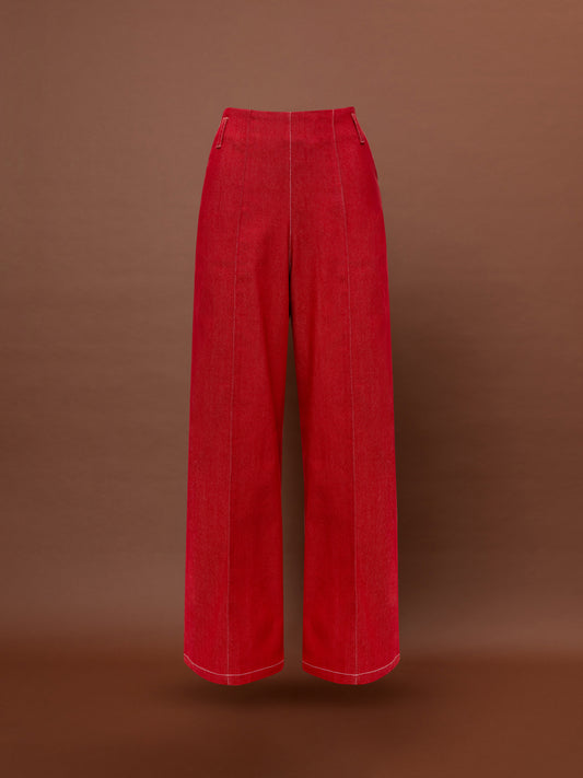 DENIM CROPPED PANTS - RED
