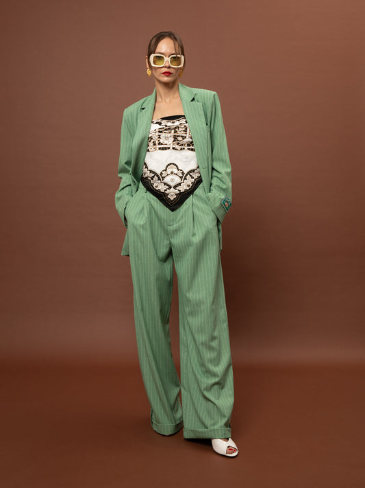WIDE-LEG PLEATED PANTS - MINT