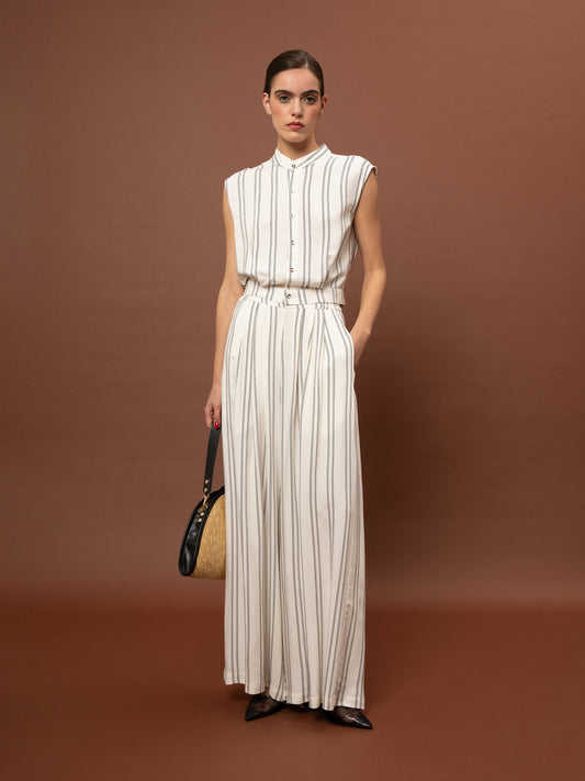 WIDE-LEG PLEATED PANTS - STRIPES BLACK