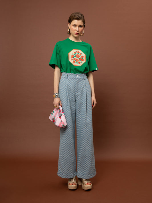 WIDE-LEG PLEATED PANTS - DENIM
