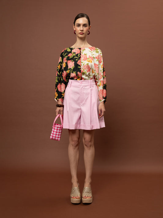 PLEATED POPLIN SHORTS - PINK