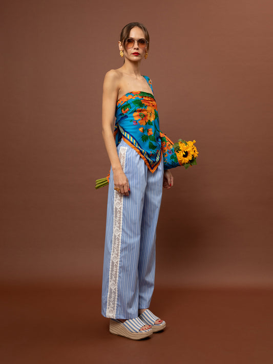 PAJAMA POPLIN PANTS - STRIPES LIGHT BLUE