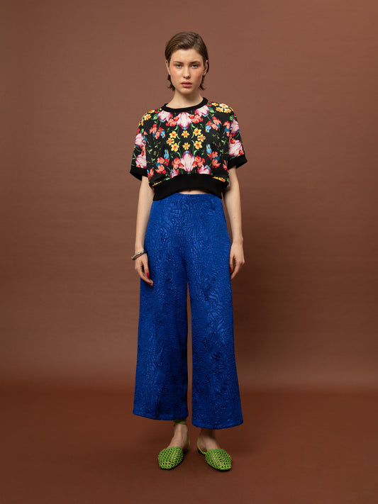 JACQUARD CROPPED PANTS - ROYAL BLUE