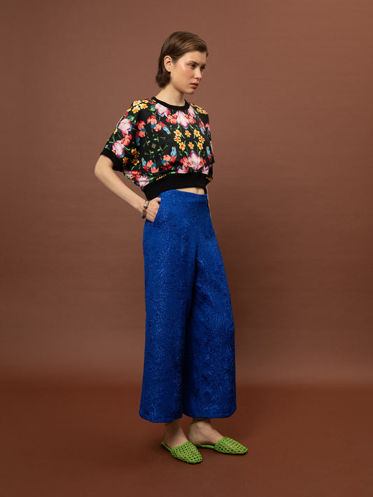 JACQUARD CROPPED PANTS - ROYAL BLUE