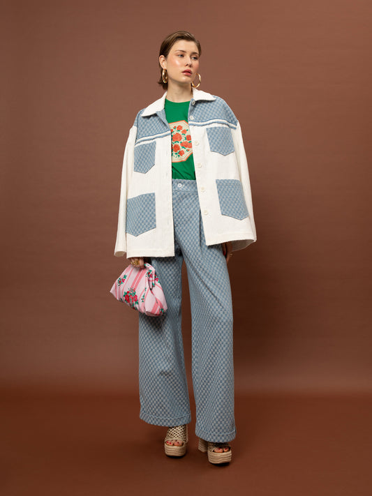 DENIM SHIRT JACKET - WHITE & BLUE