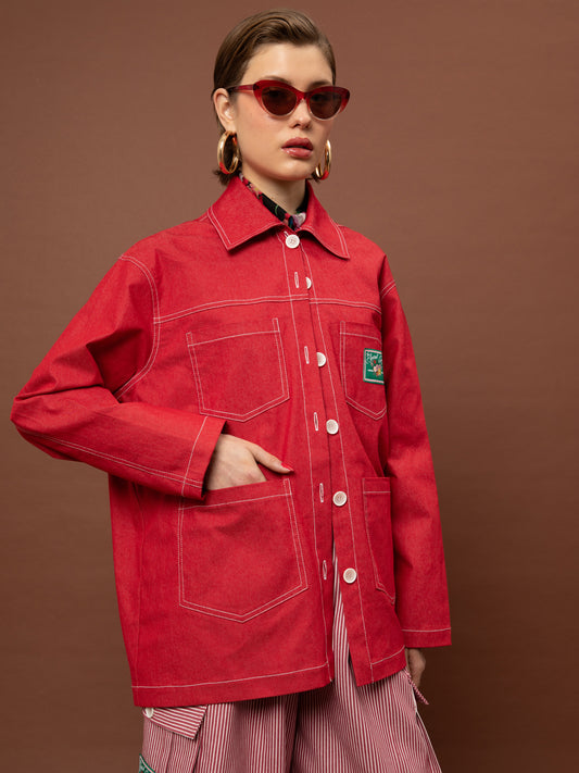 DENIM SHIRT JACKET - RED