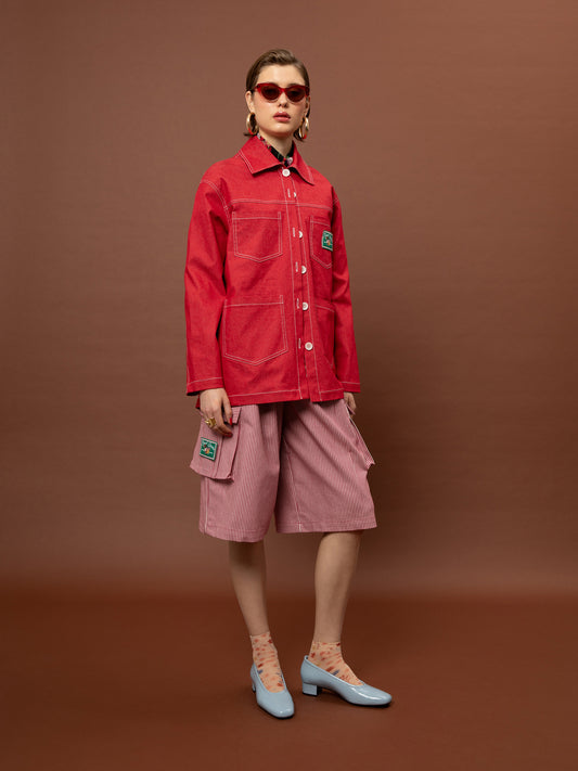 DENIM SHIRT JACKET - RED