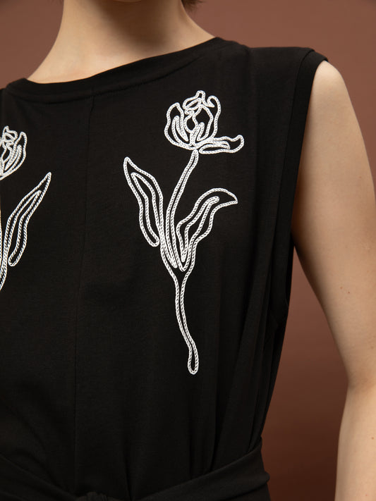 SLEEVELES COTTON JUMPSUIT - BLACK