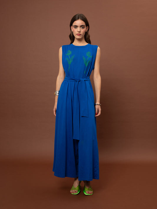 SLEEVELESS COTTON JUMPSUIT - ROYAL BLUE
