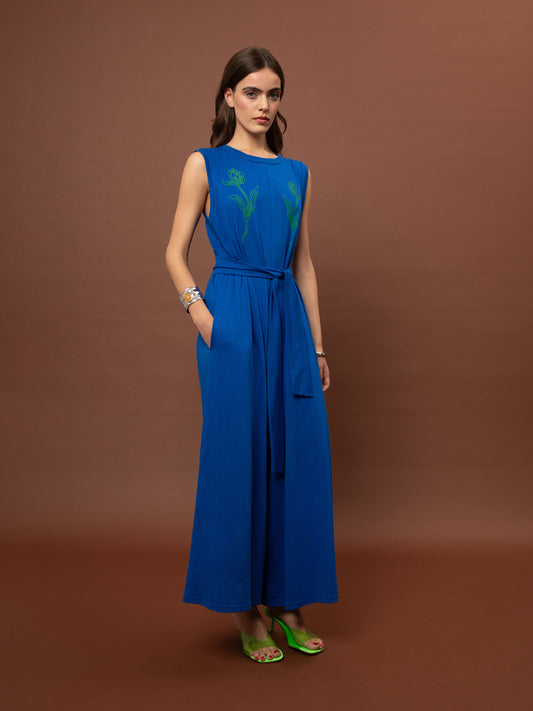 SLEEVELESS COTTON JUMPSUIT - ROYAL BLUE