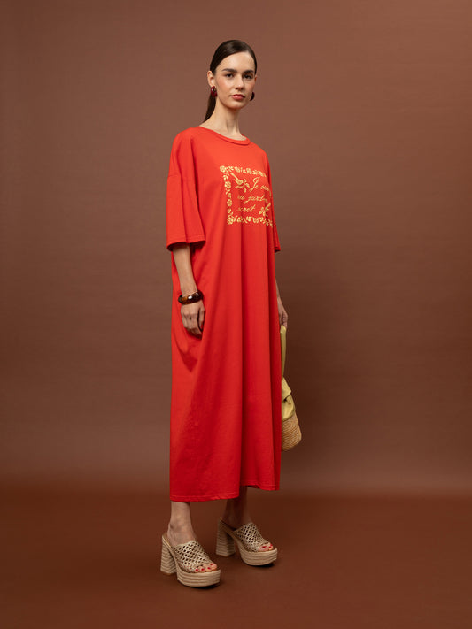OVERSIZED MAXI T-SHIRT-DRESS RED