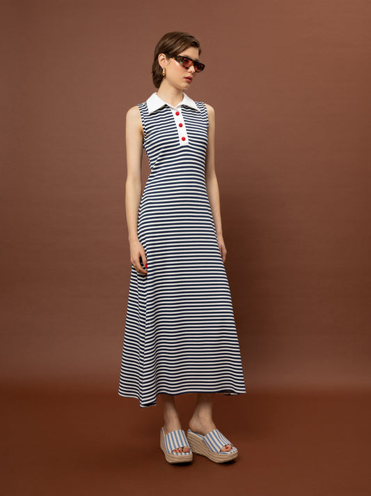 SLEEVELESS POLO DRESS - STRIPES BLUE