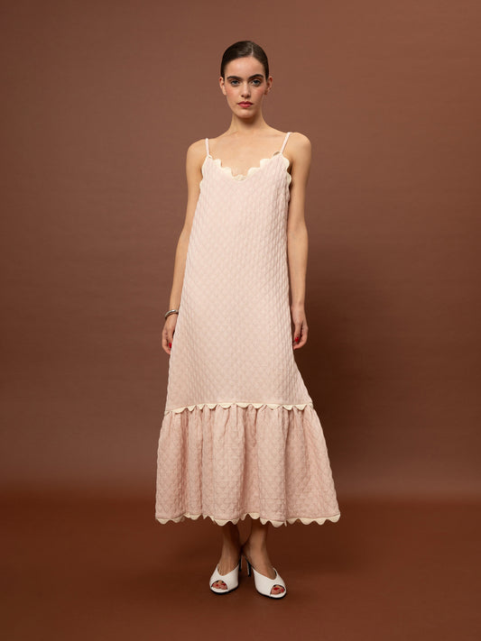 TIERED JACQUARD DRESS PINK