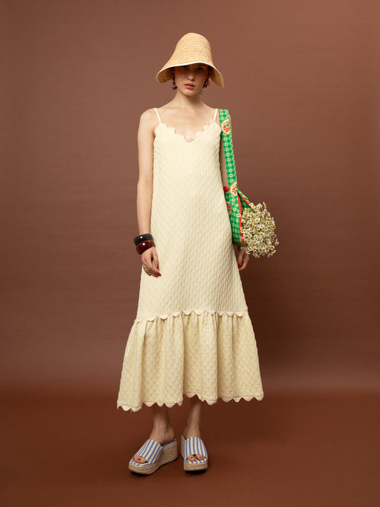 TIERED JACQUARD DRESS YELLOW