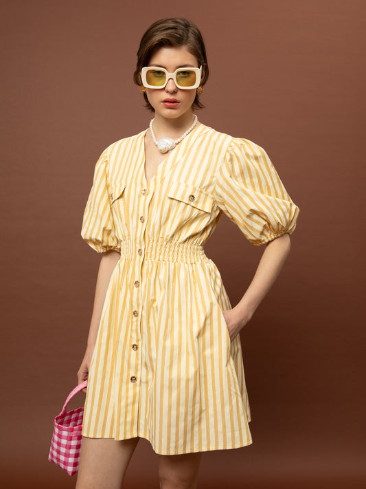 POPLIN MINI DRESS - STRIPES YELLOW