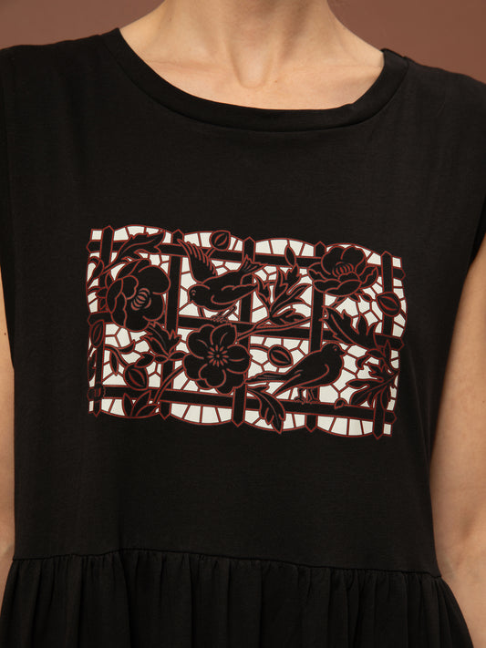 SLEEVELESS COTTON DRESS - BLACK