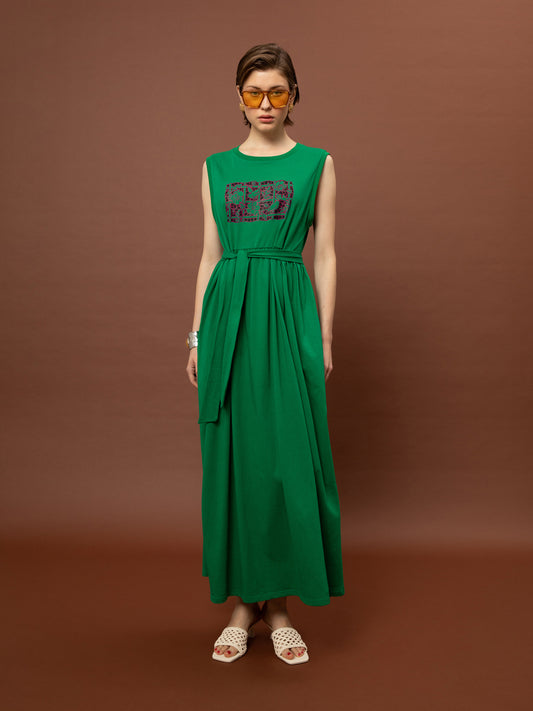 SLEEVELESS COTTON DRESS - GREEN