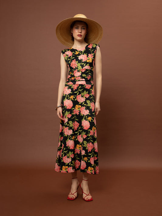 RUCHED JERSEY MAXI DRESS - ORTANSIES BLACK