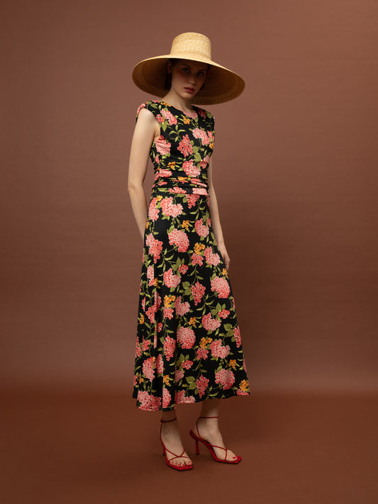 RUCHED JERSEY MAXI DRESS - ORTANSIES BLACK