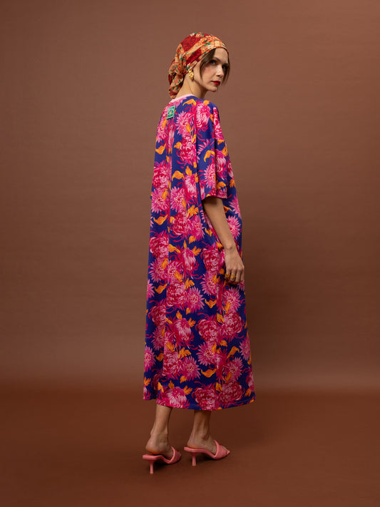 OVERSIZED MAXI T-SHIRT-DRESS - CHRYSANTHEMA BLUE
