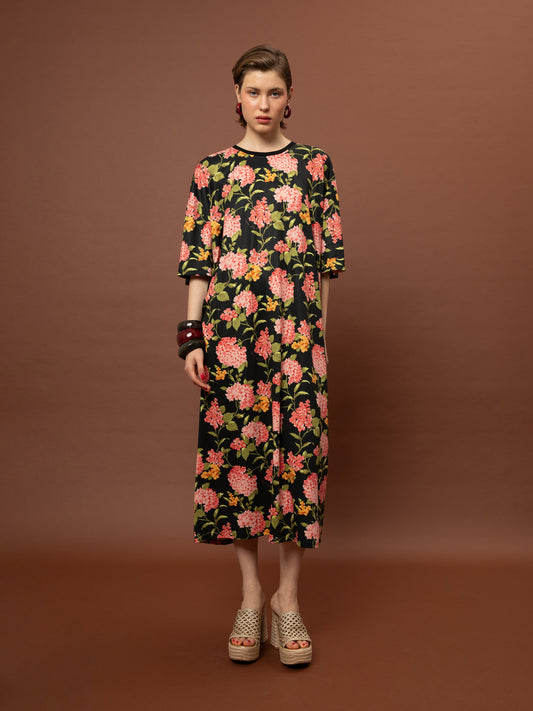 OVERSIZED MAXI T-SHIRT-DRESS - ORTANSIES BLACK