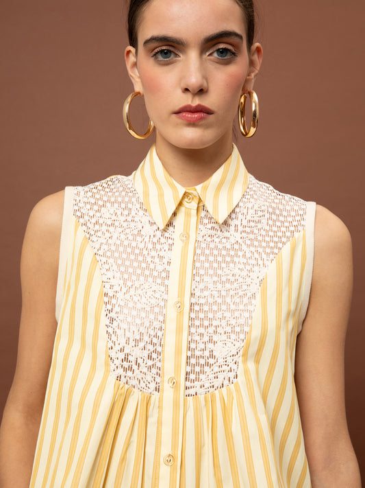 SLEEVELESS POPLIN SHIRT - STRIPES YELLOW
