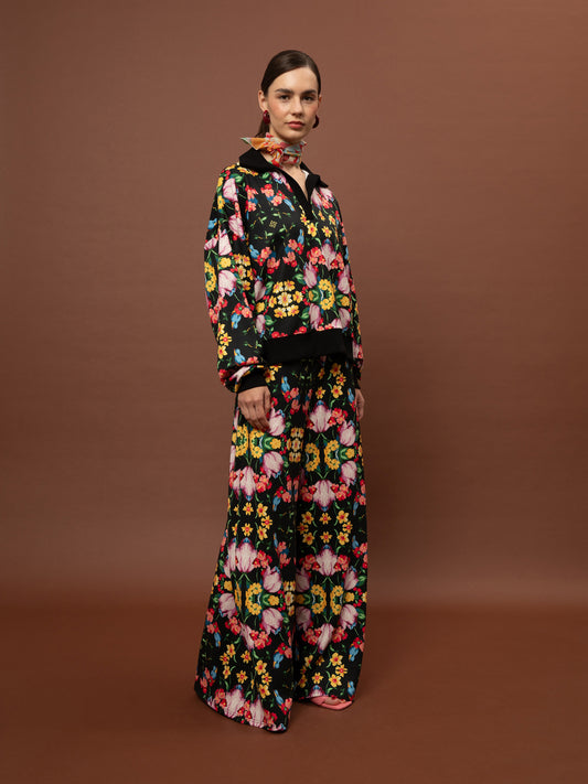 FUTTER POLO TOP - BLOSSOMS BLACK