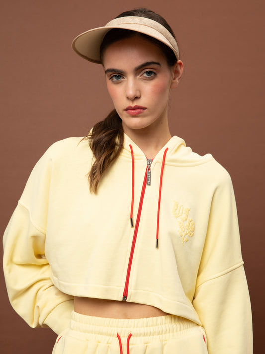 FUTTER CROPPED ZIPPED HOODIE - YELLOW