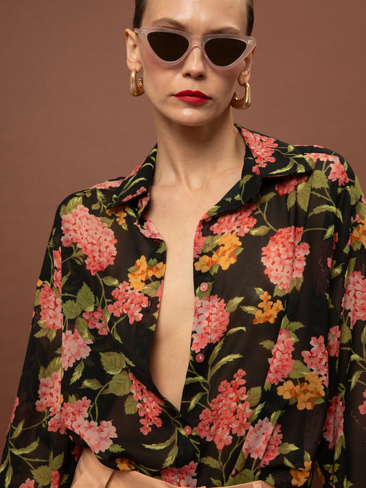 OVERSIZED CHIFFON SHIRT - ORTANSIES BLACK