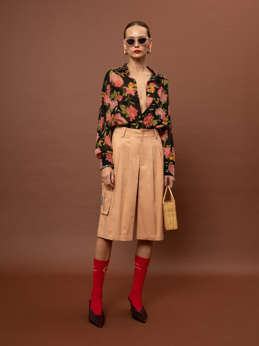 OVERSIZED CHIFFON SHIRT - ORTANSIES BLACK