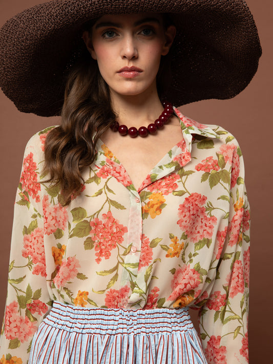 OVERSIZED CHIFFON SHIRT - ORTANSIES IVORY