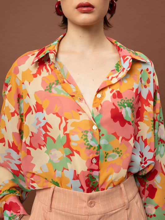 OVERSIZED CHIFFON SHIRT - POPPIES