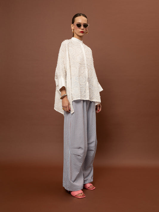 MAO-COLLAR LOOSE SHIRT - WHITE