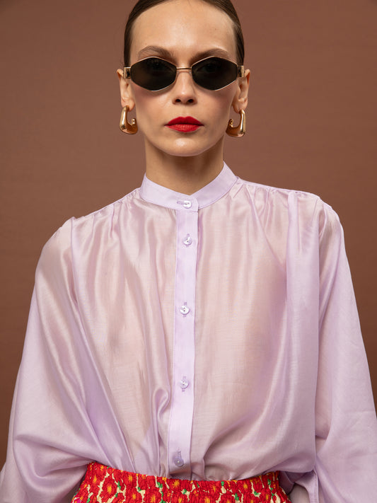 MAO-COLLAR SHIRT - LILAC